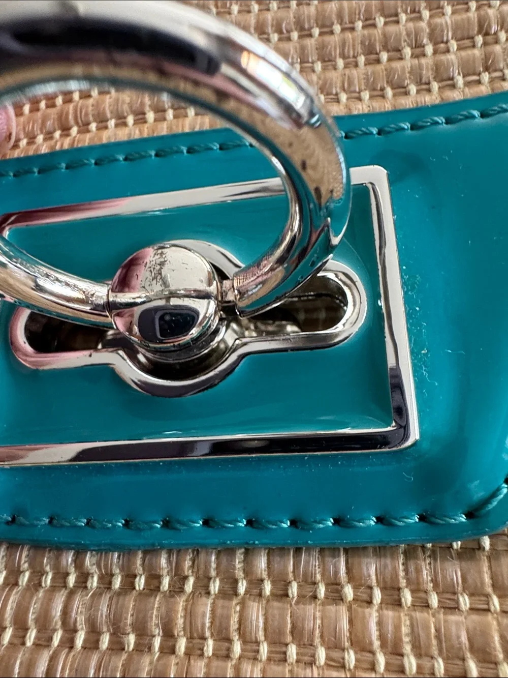 Ann Taylor Turquoise Trim Straw Shoulder Bag w/silver accents Like New